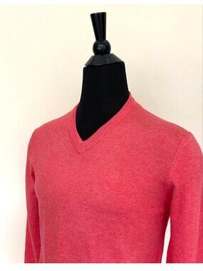 BOSS Men’s Wool-Blend V-Neck Sweater Heather Pink Size S NWT